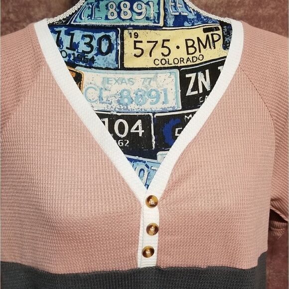 NWT pink/dark gray/white striped blouse - Picture 2 of 6